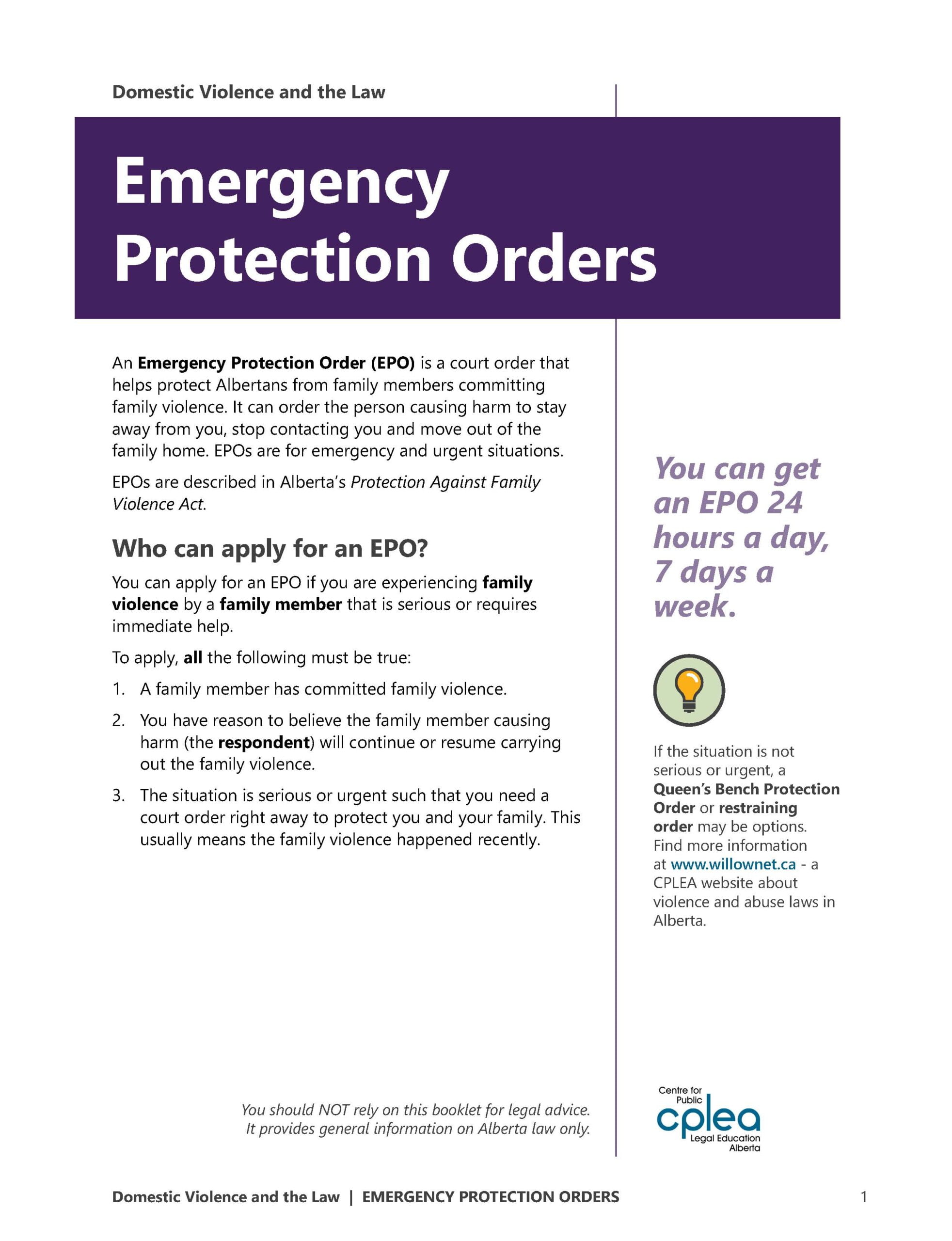Emergency Protection Orders CPLEA CA